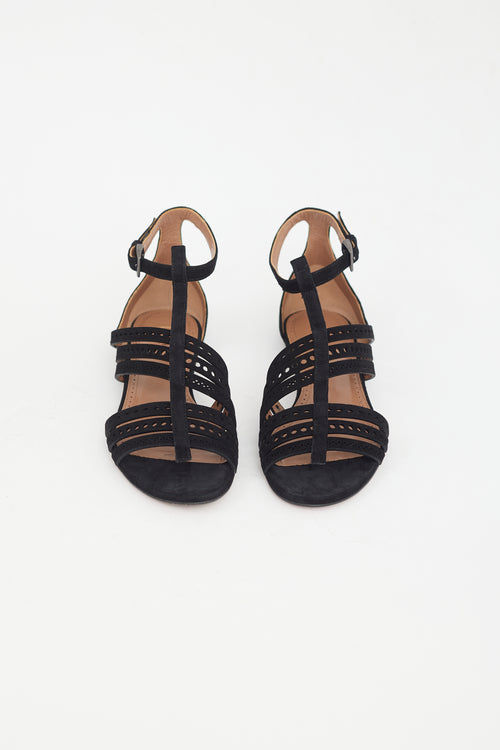 Alaïa Black Suede Lasercut Sandal