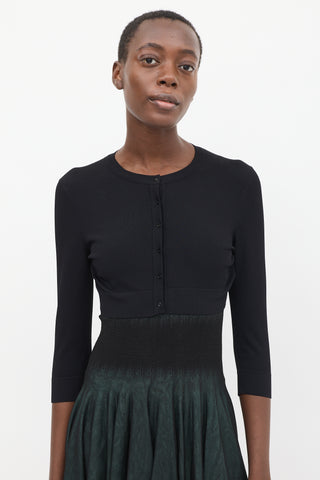 Alaïa Black Three Quarter Sleeve Cropped Cardigan