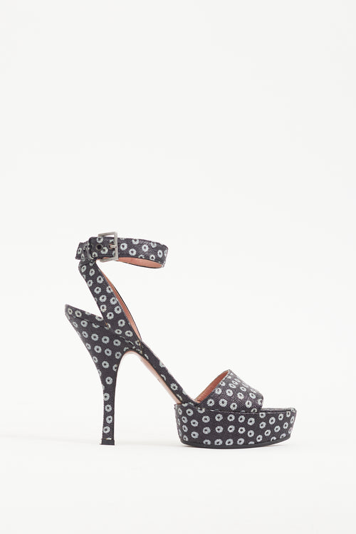 Alaïa Black 
White Dotted Woven Leather Heel