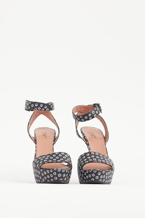 Alaïa Black 
White Dotted Woven Leather Heel