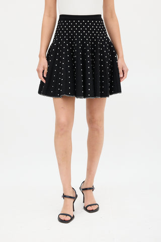 Alaïa Black 
White Embroidered Dot Mini Skirt