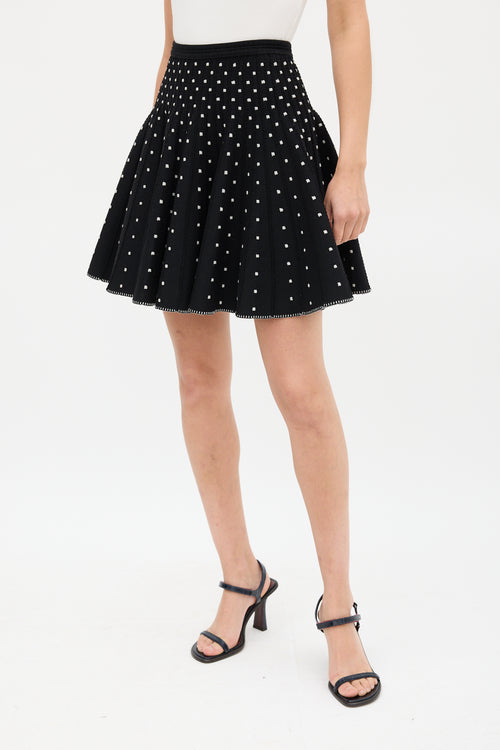 Alaïa Black 
White Embroidered Dot Mini Skirt