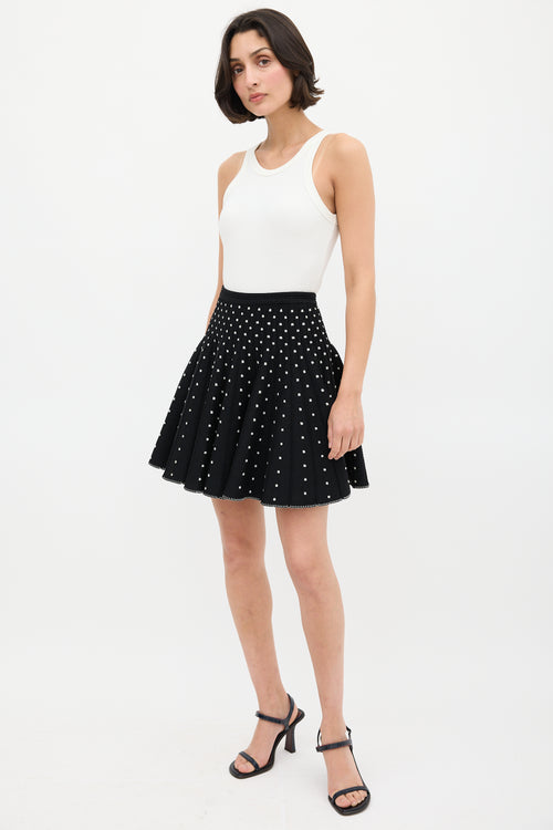 Alaïa Black 
White Embroidered Dot Mini Skirt