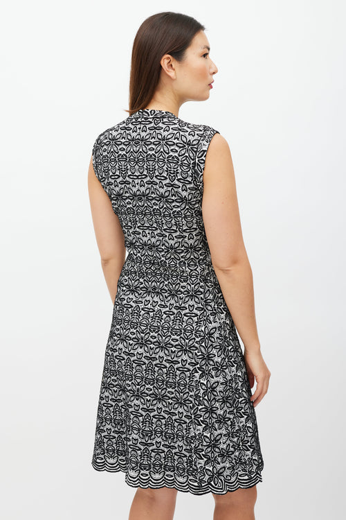 Alaïa Black 
White Floral Wool Dress