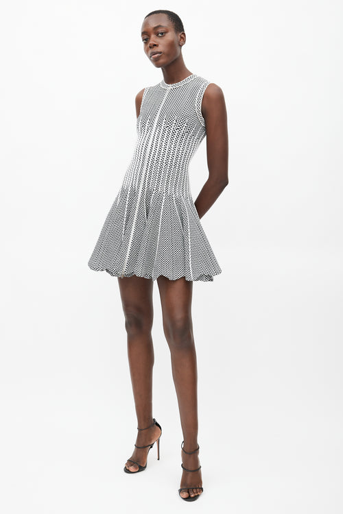 Alaïa Black 
White Knit Ribbed Dress