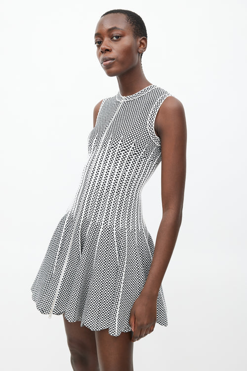 Alaïa Black 
White Knit Ribbed Dress