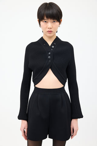 Alaïa Black Wool Ribbed Knit Cropped Cardigan