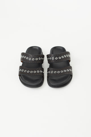 Alaïa Black Perforated Eyelet Leather Slide