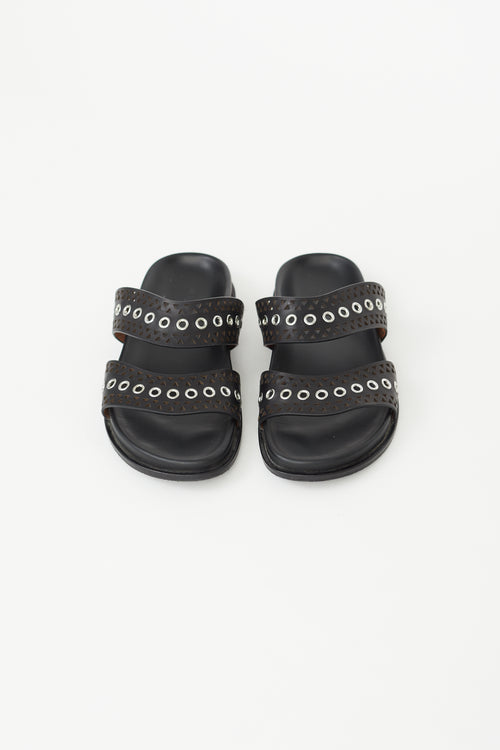 Alaïa Black Perforated Eyelet Leather Slide