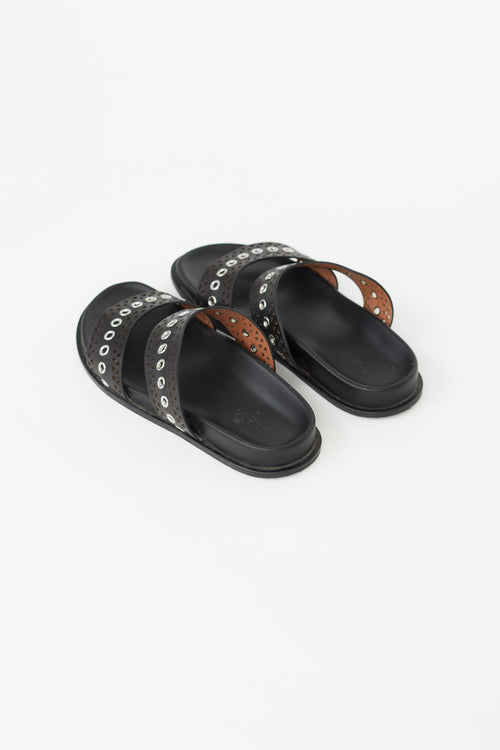 Alaïa Black Perforated Eyelet Leather Slide