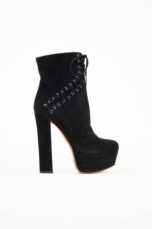 Alaïa Black Suede Lace up Platform Boot