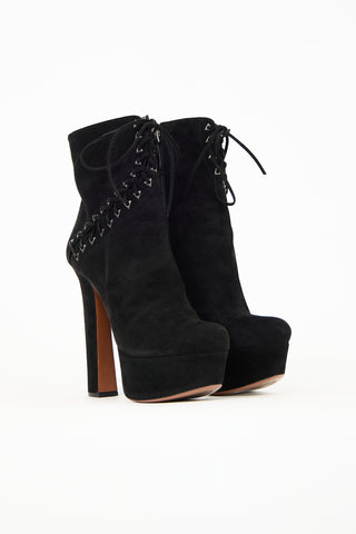 Alaïa Black Suede Lace up Platform Boot