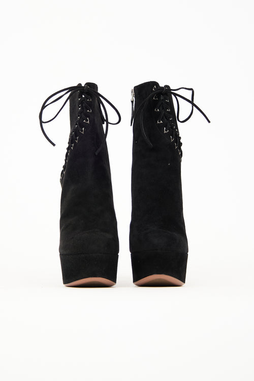 Alaïa Black Suede Lace up Platform Boot