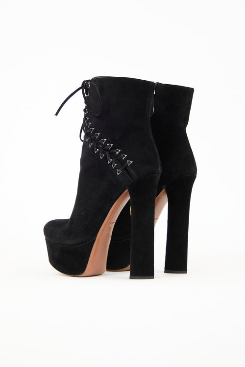 Alaïa Black Suede Lace up Platform Boot