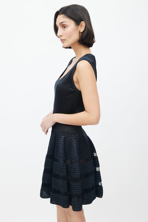 Alaïa Blue 
Black Ruched Shimmer Dress