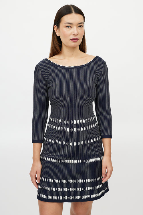 Alaia Blue White Textured Striped Dress