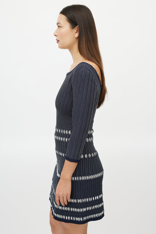 Alaia Blue White Textured Striped Dress