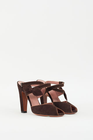 Alaia Brown Suede Peep Toe Pump