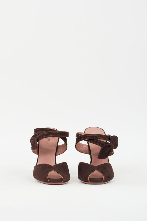 Alaia Brown Suede Peep Toe Pump