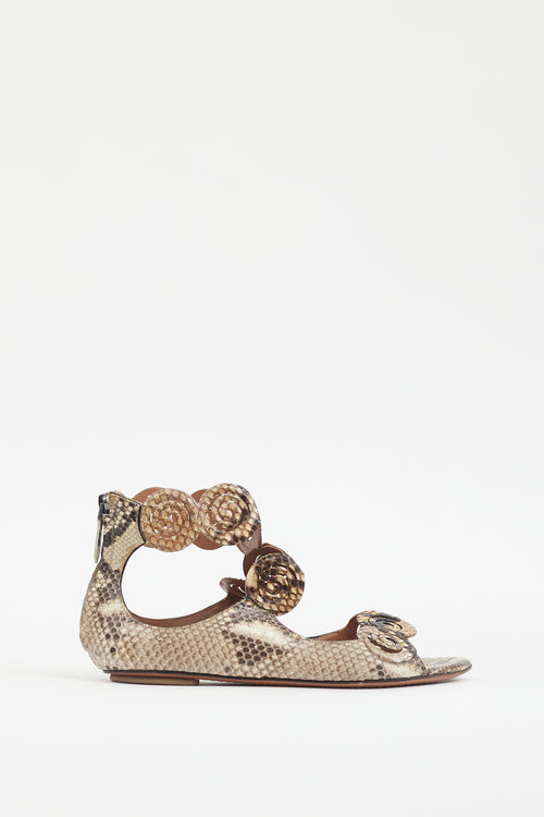 Alaïa Brown Textured Peep Toe Ankle Strap Flat