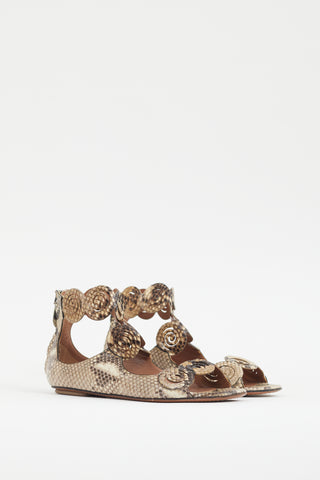 Alaïa Brown Textured Peep Toe Ankle Strap Flat