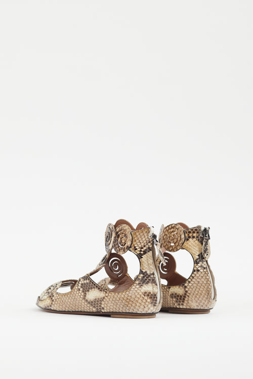 Alaïa Brown Textured Peep Toe Ankle Strap Flat