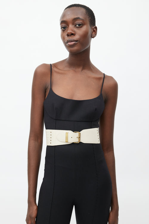 Alaïa Cream Leather Cut Out Corset Belt