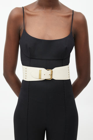 Alaïa Cream Leather Cut Out Corset Belt