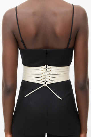 Alaïa Cream Leather Cut Out Corset Belt