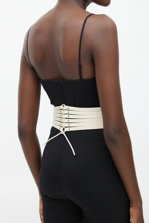 Alaïa Cream Leather Cut Out Corset Belt