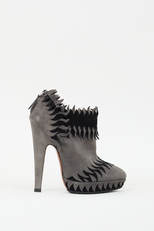 Alaïa Grey 
Black Suede Flame Ankle Boot