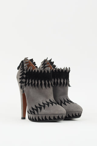 Alaïa Grey 
Black Suede Flame Ankle Boot