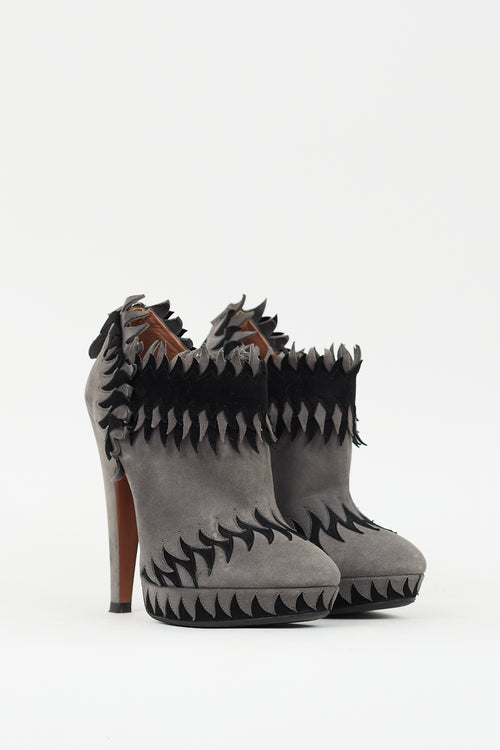 Alaïa Grey 
Black Suede Flame Ankle Boot