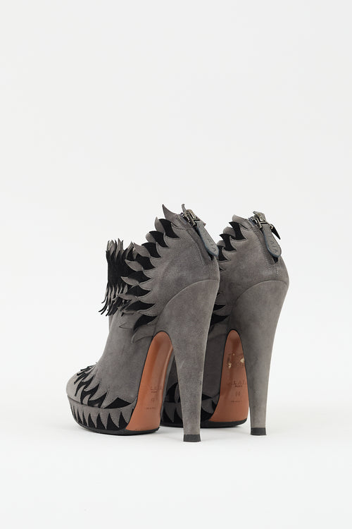 Alaïa Grey 
Black Suede Flame Ankle Boot