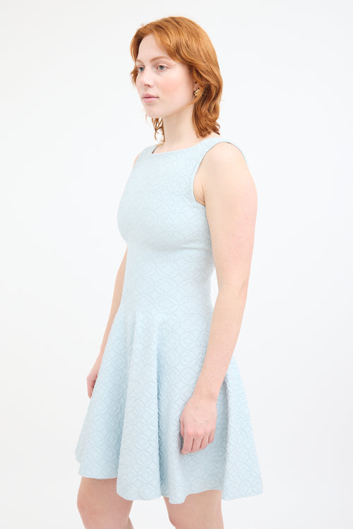 Alaïa Light Blue Embossed Polka Dot Dress