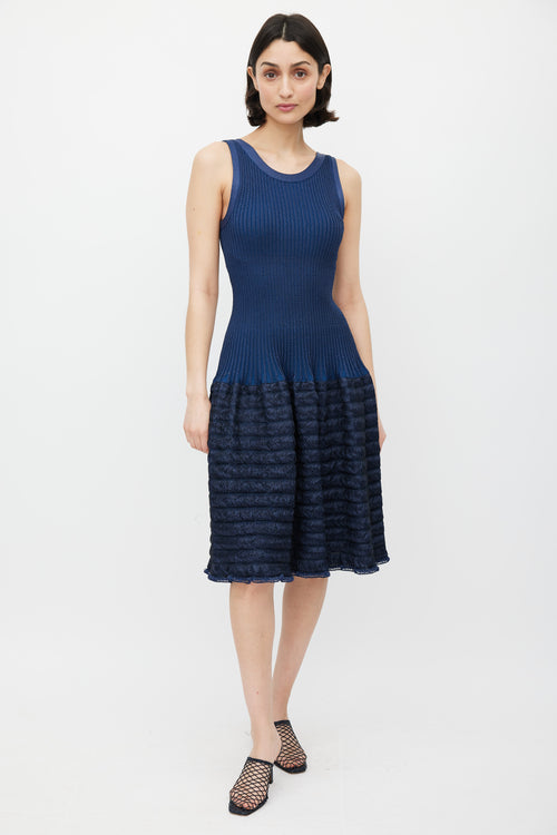 Alaïa Navy Straw Ribbed Drop Waist Dress