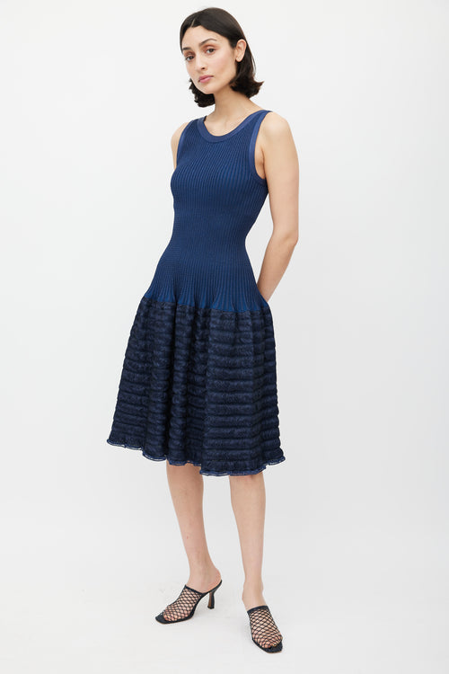 Alaïa Navy Straw Ribbed Drop Waist Dress