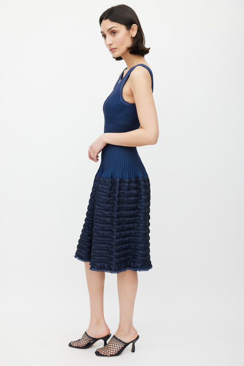 Alaïa Navy Straw Ribbed Drop Waist Dress