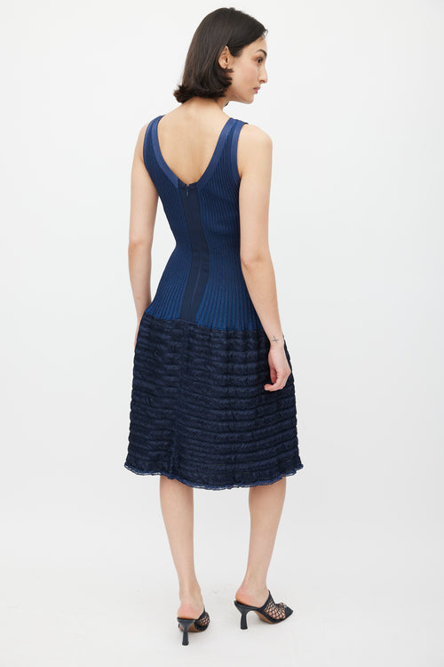 Alaïa Navy Straw Ribbed Drop Waist Dress