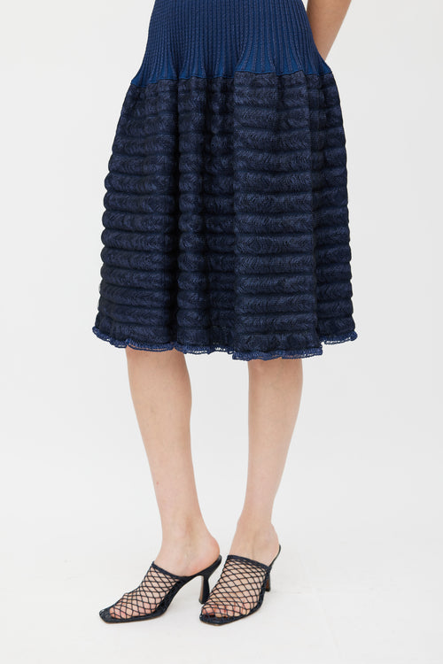 Alaïa Navy Straw Ribbed Drop Waist Dress