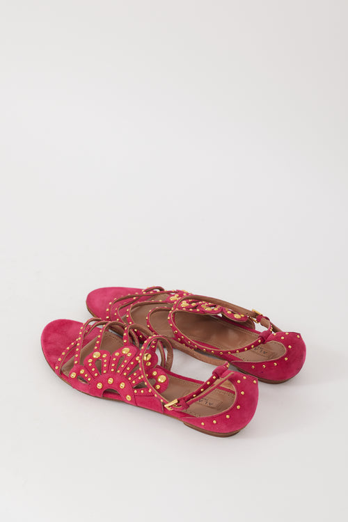 Alaïa Pink 
Gold Suede Chamois Cloute Studded Sandal