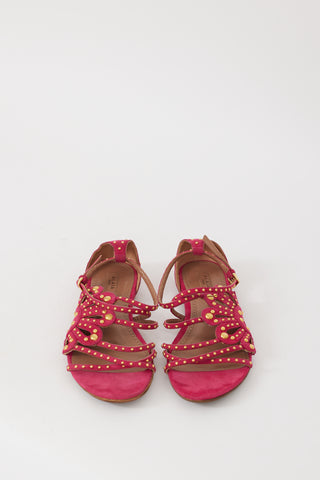 Alaïa Pink 
Gold Suede Chamois Cloute Studded Sandal