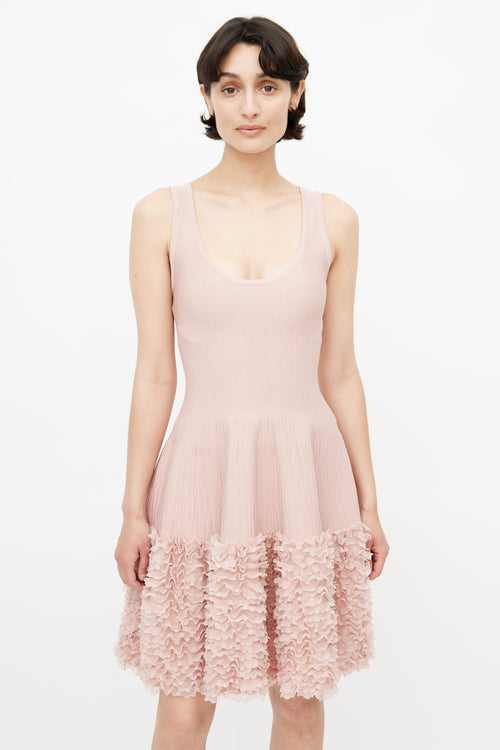 Alaïa Pink Ribbed Ruffle Knit Dress