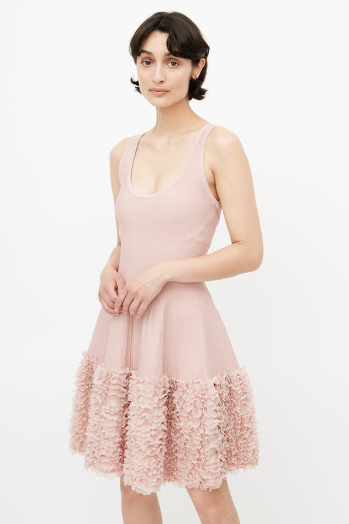 Alaïa Pink Ribbed Ruffle Knit Dress