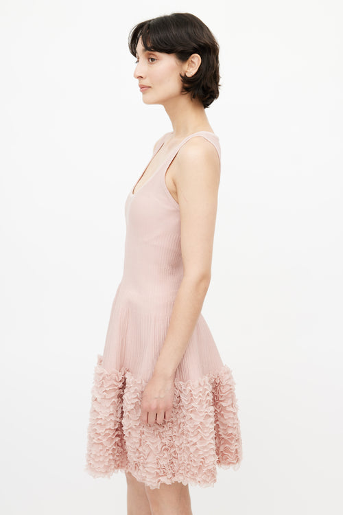 Alaïa Pink Ribbed Ruffle Knit Dress