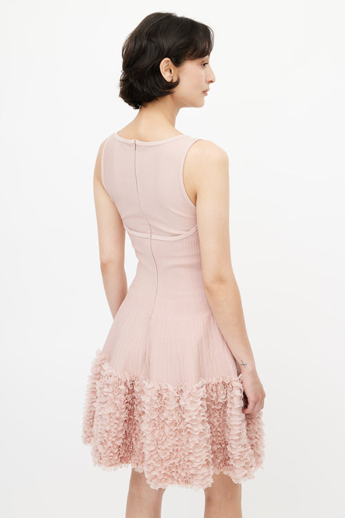 Alaïa Pink Ribbed Ruffle Knit Dress