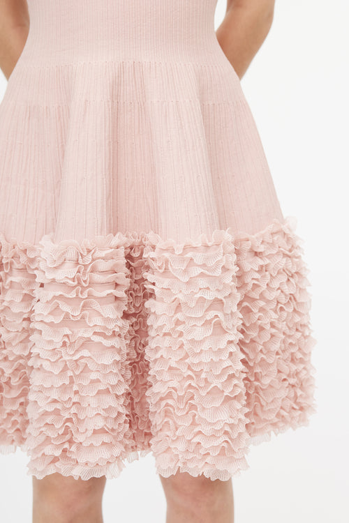 Alaïa Pink Ribbed Ruffle Knit Dress