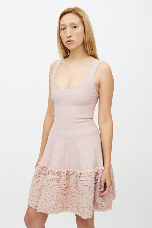 Alaïa Pink Ruffled Ribbed Dress