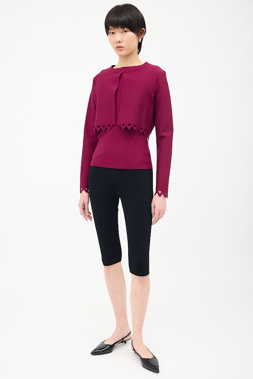 Alaïa Purple Wool Cut Out Top 
Cardigan Set