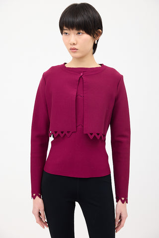 Alaïa Purple Wool Cut Out Top 
Cardigan Set